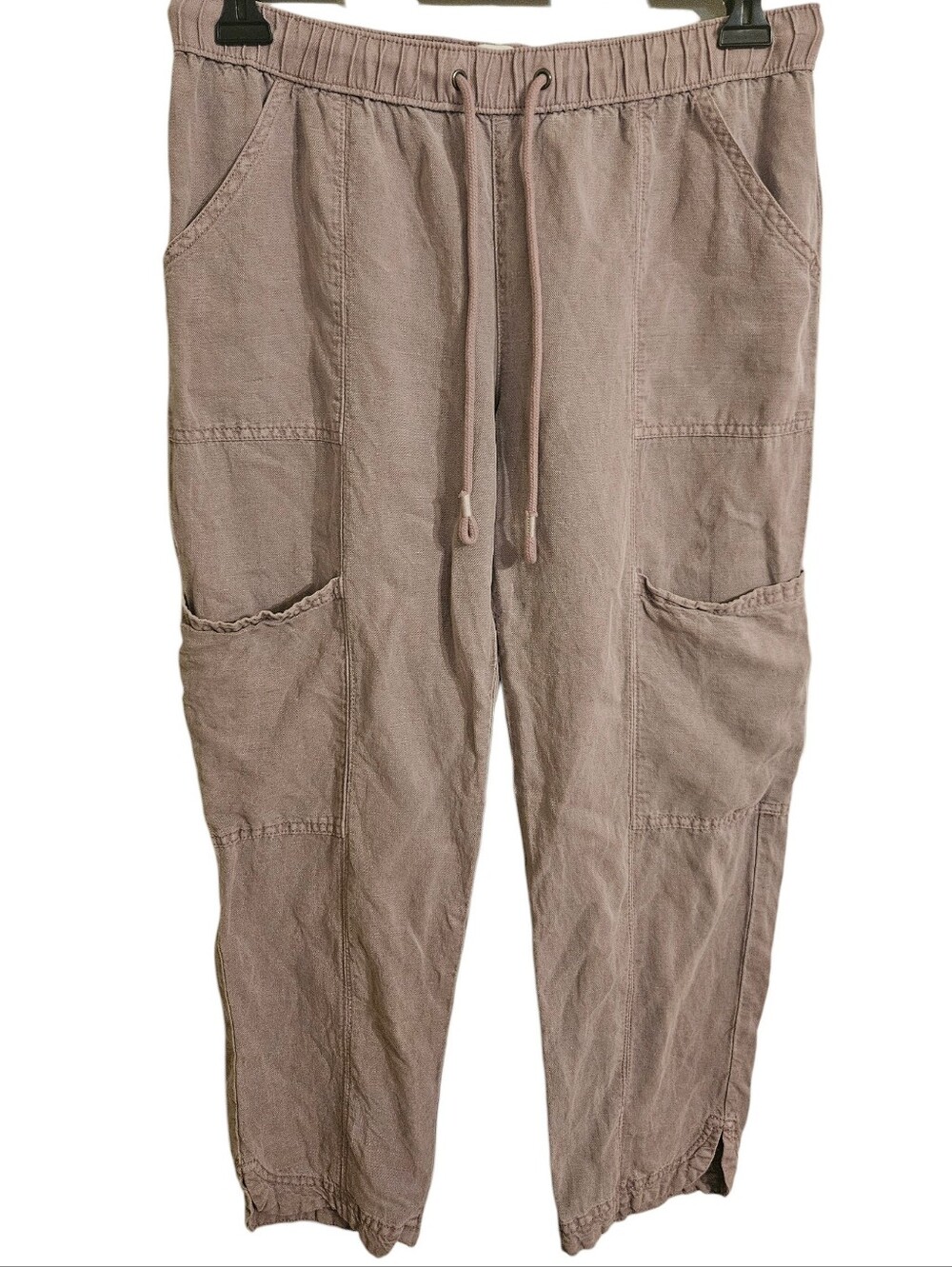 C&C California Linen Lyocell Cargo Pants Sz M Beachy Boho Pull On Purple Capri